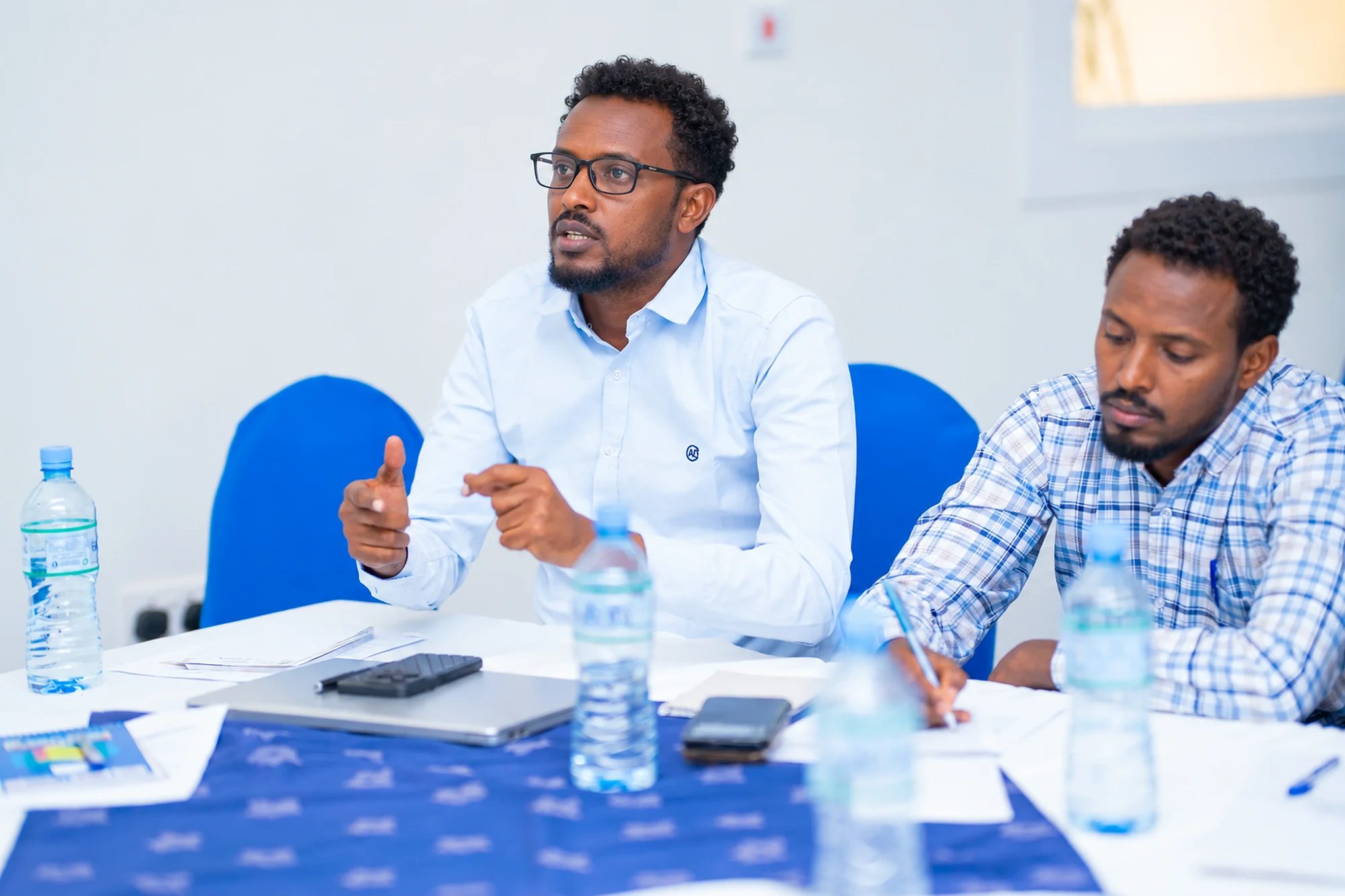 Participants discussing a question during a workshop