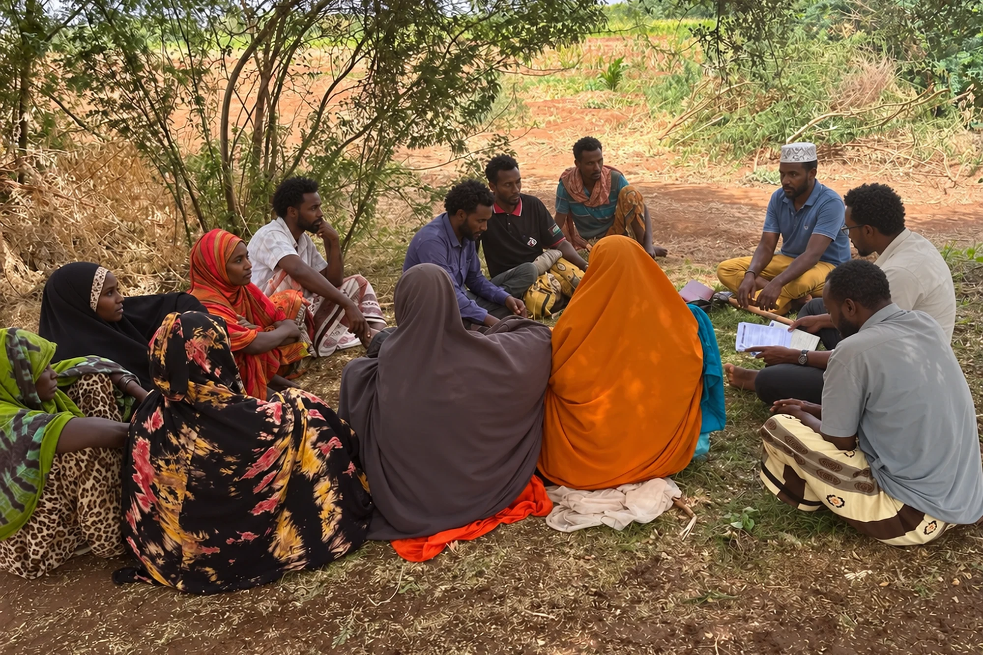 Farmers discussing agricultural livelihoods outdoors